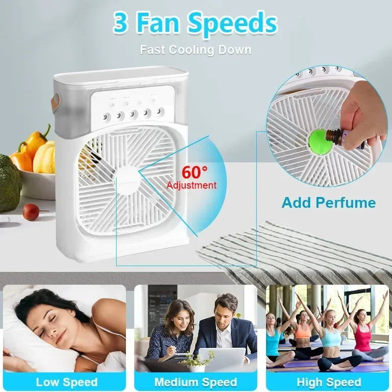 Portable 3-in-1 Air Cooler with LED Night Light and Humidifier for Home and Office